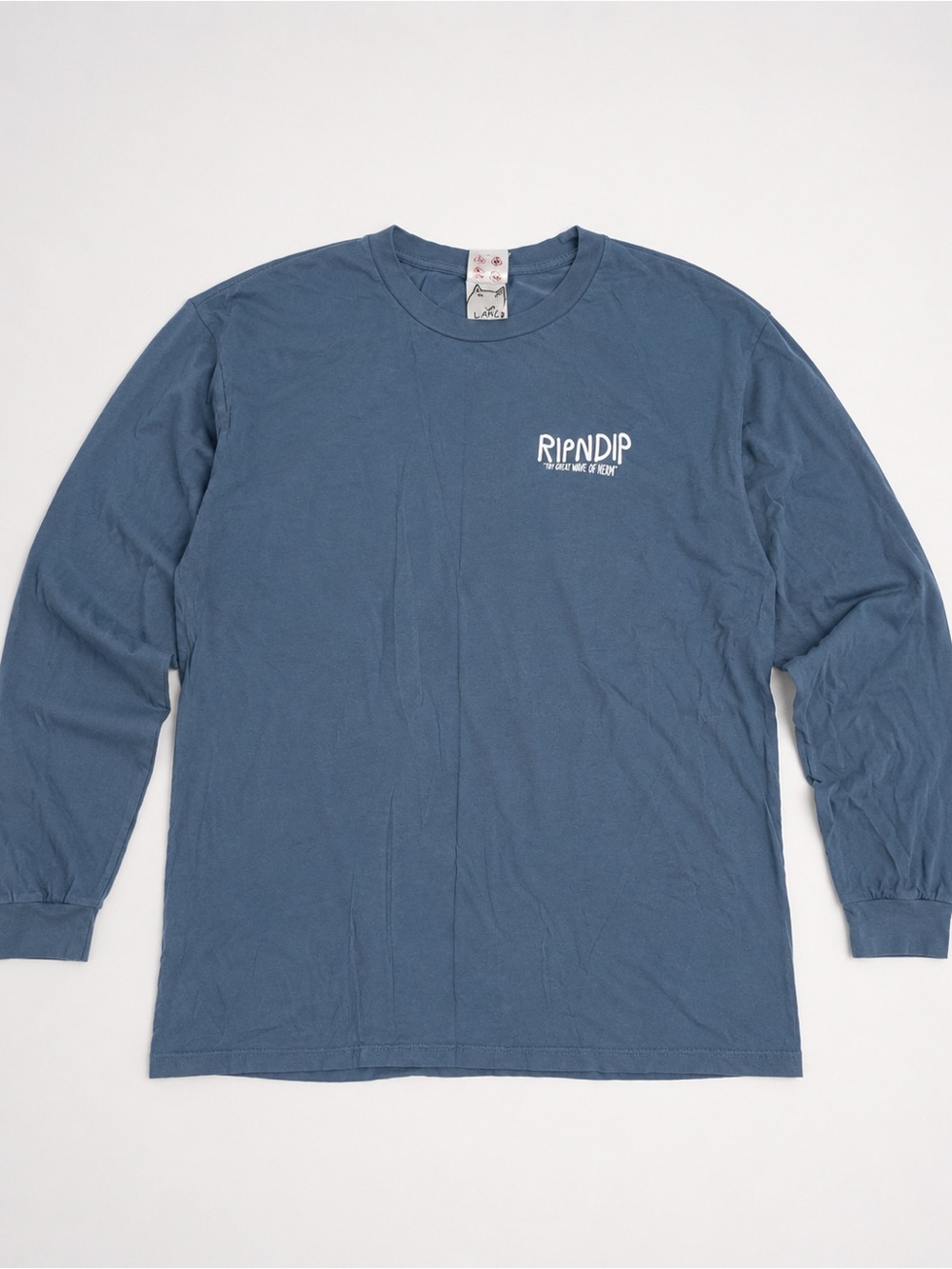Ripndip Slate Blue Long Sleeve Tee with Wave Cat Graphic